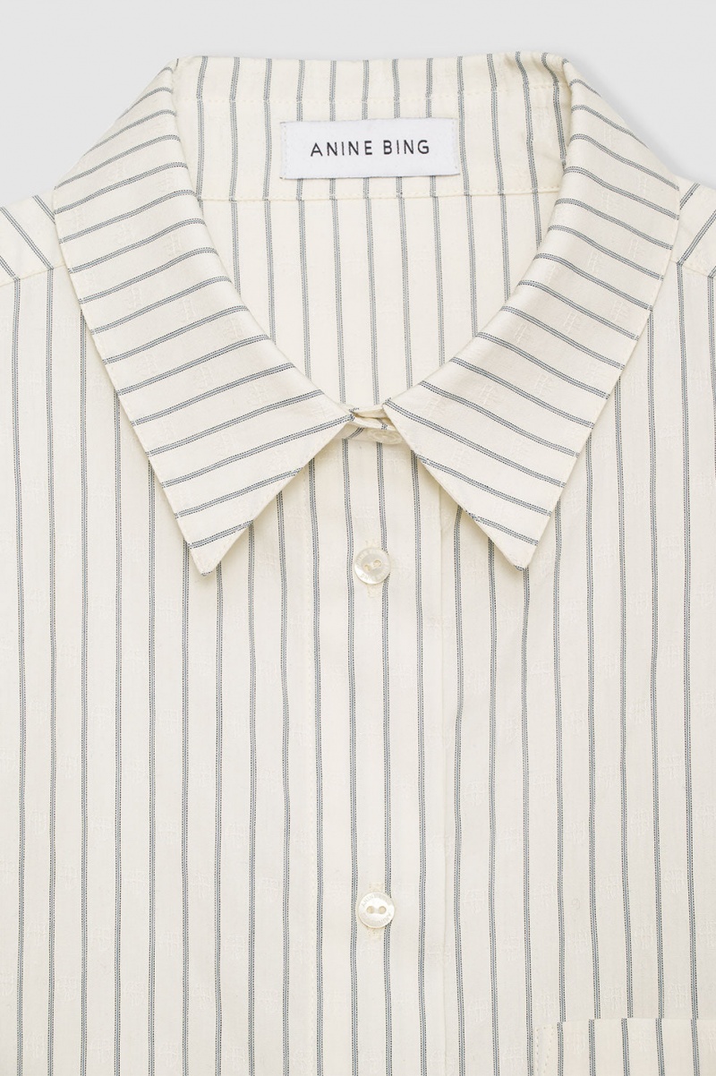 Chemises Anine Bing Braxton Blanche Bleu Stripes Femme | YQM-9491906